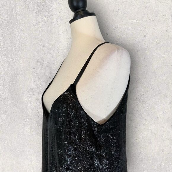MinkPink Black Mini Dress Shimmer Double V-Neck, Size XS - Picture 4 of 11